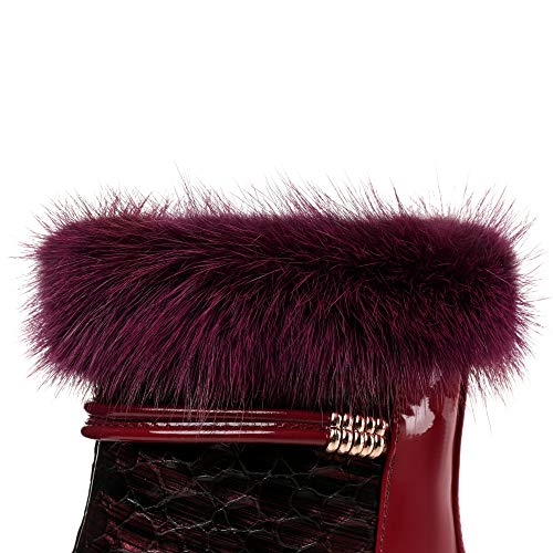 TinaCus Women's Patent Leather Handmade Pointed Toe Side Zipper Comfort Low Chunky Heel Mid Calf Boots with Fur3