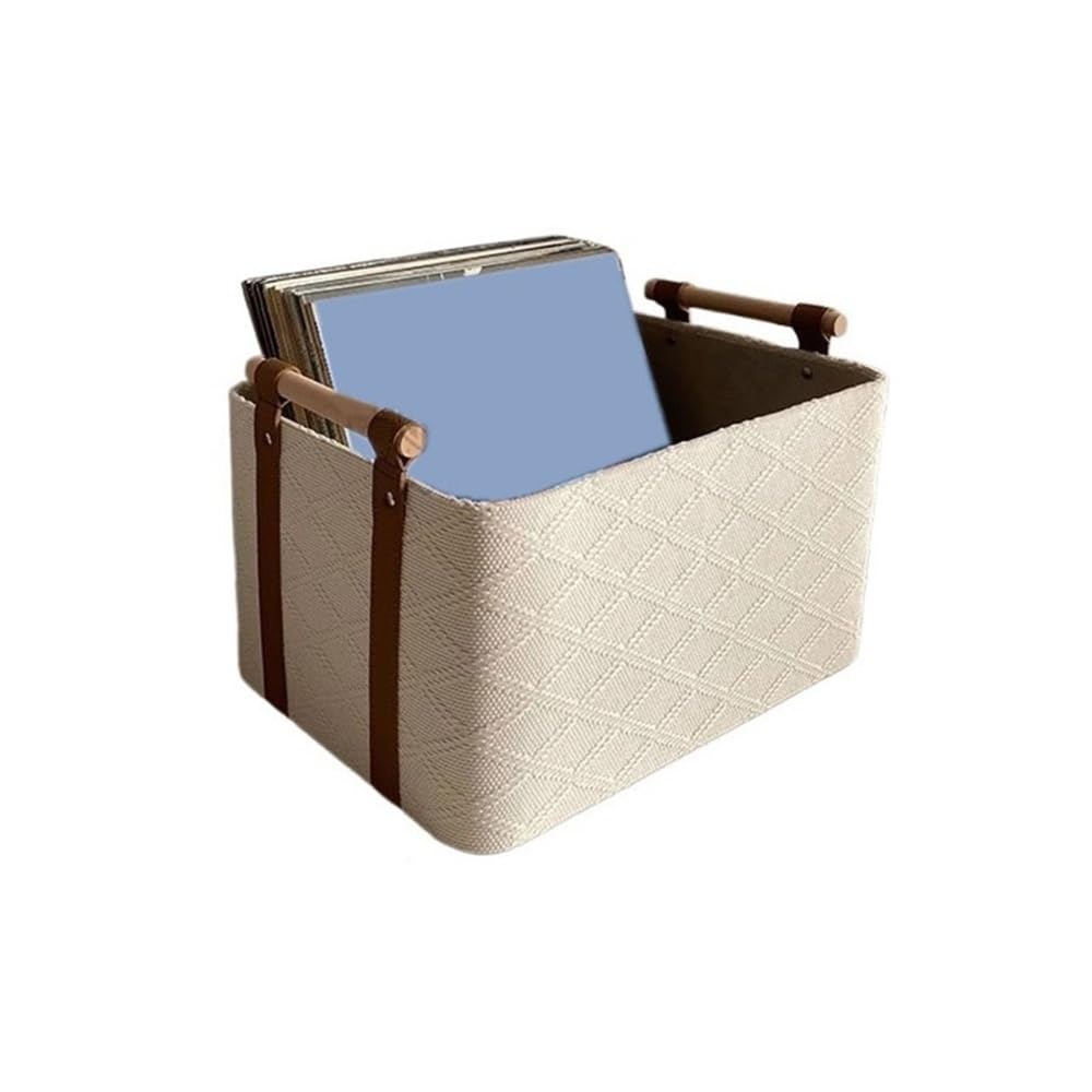 RYUQW3RE Cd Storage Rack Vinyl Record Box Tabletop Fabric Multi-functional Open Storage Case with Wooden Handle