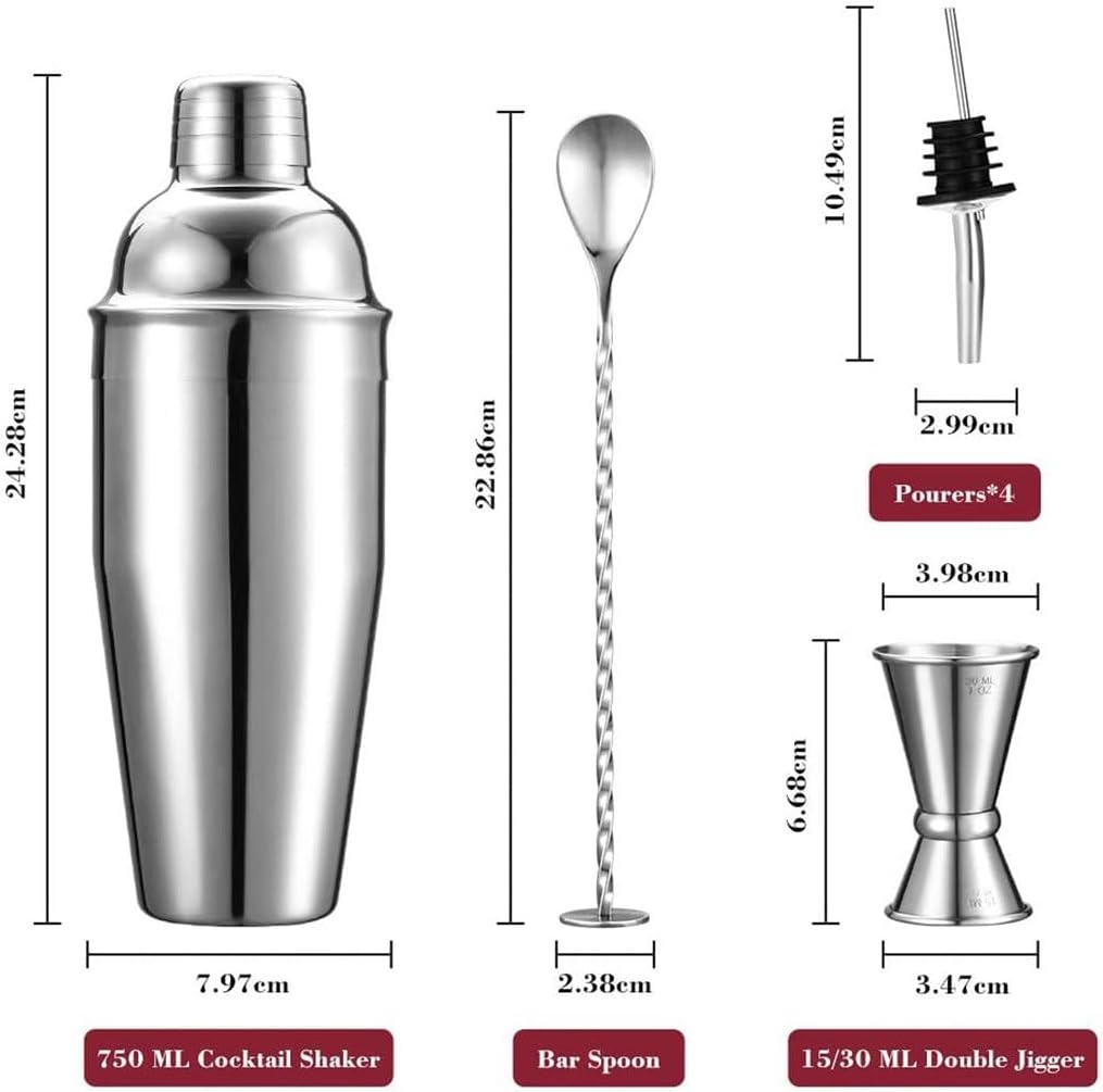 8 Piece Cocktail Shaker Set Stainless Steel Barware with 4 Pourers
