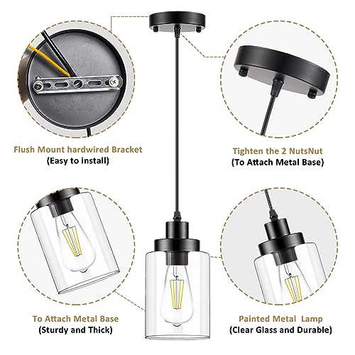 Wimisom Industrial Pendant Lighting, Modern Clear Glass Shade Farmhouse Adjustable Hanging Light Fixtures For Kitchen Island Living Room Bedroom Hallway thumb #3