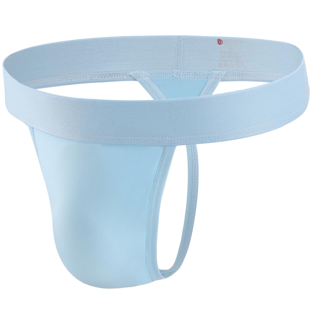Broddle Men's Sky Blue Nylon Thong Underwear G-String Low Rise T-Back Bulge Pouch Workout For