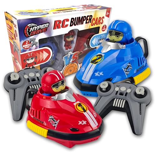 Hyper Drive Remote Control Bumper Car Race Set – 2.4GHz RC Cars with Crash Action, Lights, Sounds & Rechargeable Battery – 2 Player Kids Racing Toy