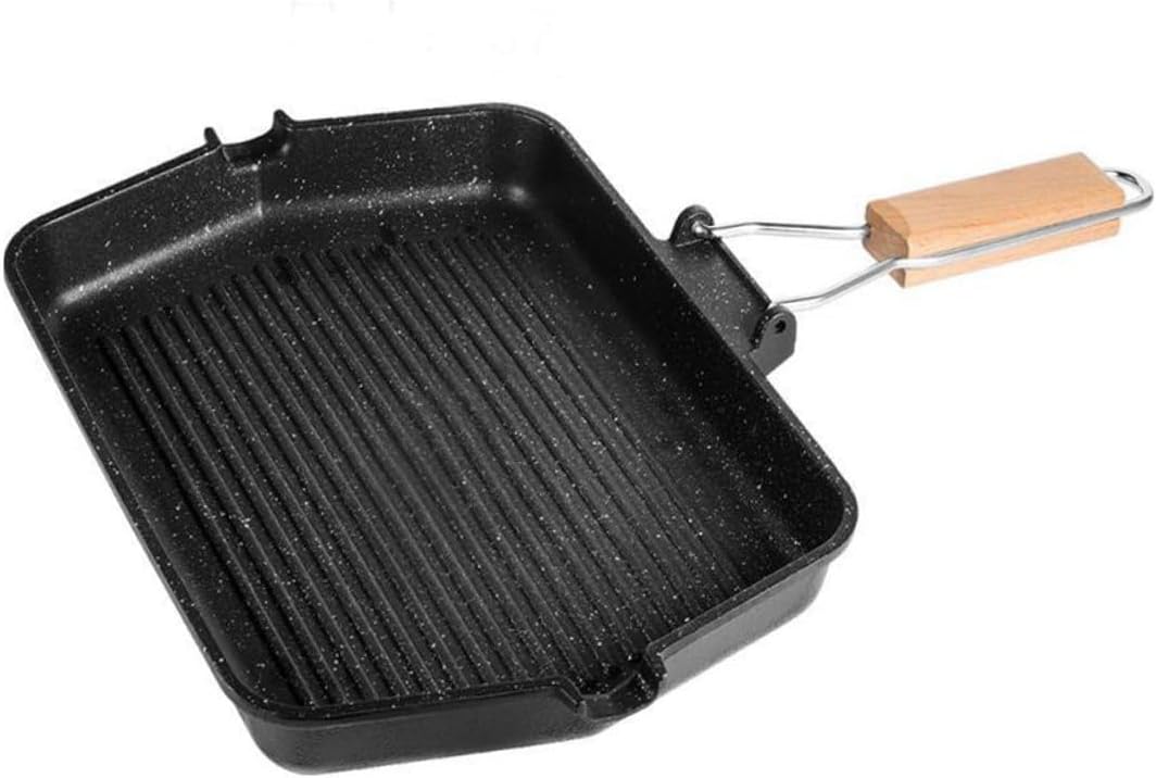 Smokeless Non-stick Grill Pan for Induction Cookers, Square Maifan Stone Coating Barbecue Frying Pan, Household Barbecue Plate for Indoor Grilling and Meat Roasting