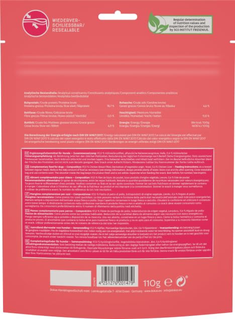 Dokas Hühnerbrust Nuggets 5er Pack, 5 x 110 g, Ergänzungsfuttermittel für Hunde, Hergestellt aus fettarmem Hühnerbrustfilet, Hoher Proteingehalt, Ohne künstliche Zusätze