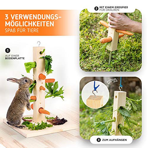 Voederboom konijn cavia met houten bodemplaat en grondpin voor konijnenhok hooiruif haas - Dwergkonijn accessoires - Image 3