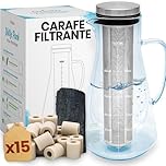 Kit de Purification d'eau : Binchotan de Kishu 40g + 15 Perles de Céramique EM avec Carafe Filtrante 1,6L | Charbon Actif Japonais & Perles de Céramique pour Purification d'eau