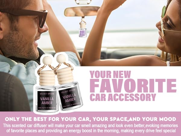Image of C Classy Hanging Car Air Freshener 2 Pack, Vanilla Amber Essential Oil Diffuser, Long-Lasting Fragrance, Cute Glass Bottle Car Accessories for Women & Men, Made in USA