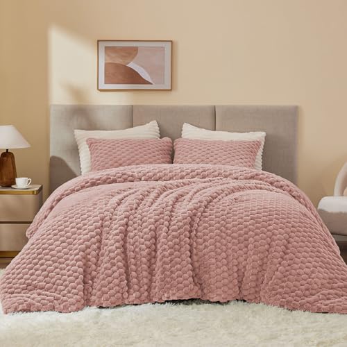 BEDELITE Fluffy Twin Comforter Set - Dusty Pink Fleece Soft Comforter for Twin Size Bed, Luxury Warm Bedding Set for Winter, Fuzzy Bed Set 2 Pieces (1 Comforter, 1 Pillowcase)