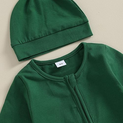 KMBANGI Newborn Infant Baby Boys Girls Footie Romper Solid Zipper Jumpsuit Baby Coming Home Outfit with Hat4