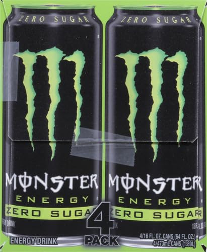 Monster Energy Zero Sugar, Low Calorie Energy Drink, 16 Ounce, 4 Pack