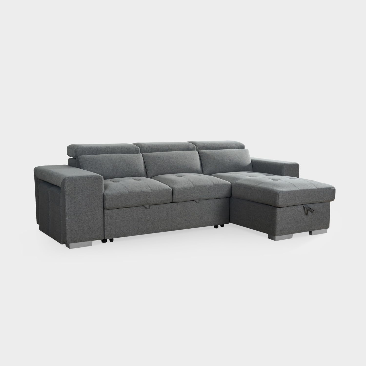 Honeypot | Anton Grey Universal Corner Sofabed – Convertible Corner Sofa Bed with Reversible Chaise, Pull-Out Sleeper Sofa with Storage, Modern Upholstered Couch for Home & Small Spaces