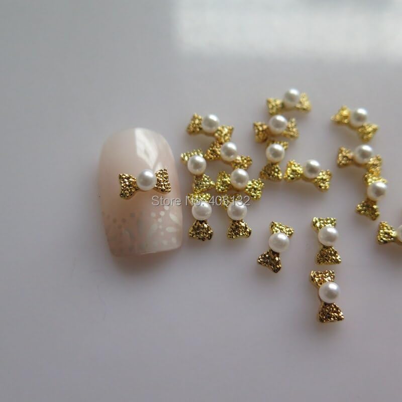 MD-813 3D 50pcs/Bag Gold Bow Nail Decoration Metal Shinny Deco Metal Nail Art Decoration