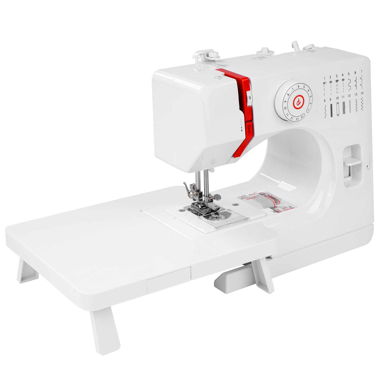 Máquina de coser para principiantes, 14 puntadas, máquina de coser con mesa deslizante, tela de algodón y juego de costura