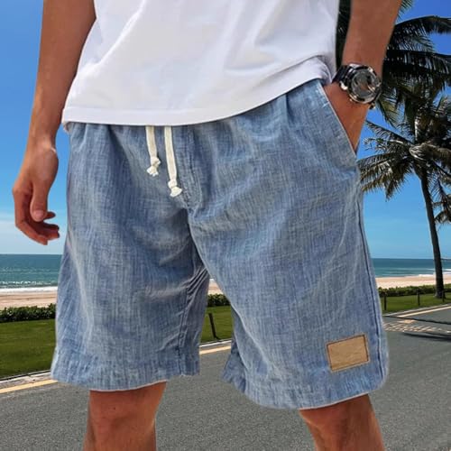 Lininco Linen Shorts for Men, Mokaloha Men's Shorts, Pacificozy Men's Breathable Embroidered Logo Loose Holiday Short4