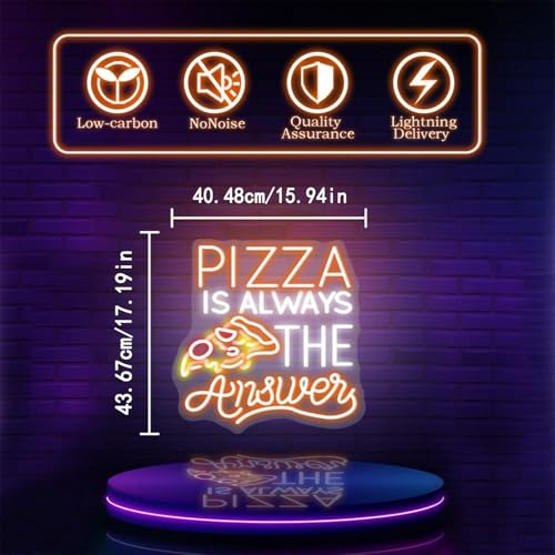 Image of Pizza Is Always The Answer Neon Sign, Dimmable LED Neon Light Art Decorative, Pizza Led Light Neon Signs for Wall Decor