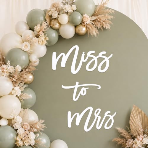 Image of Miss to Mrs Sign, Self Adhesive Miss to Mrs Letter Photo Props for Bridal Shower and Bachelorette Party, Engagement Wedding Balloon Arch (Pure White)
