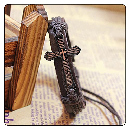 Fashion Religious Cross Spain Lord's Prayer Bracelet Leather Rope Bracelet3