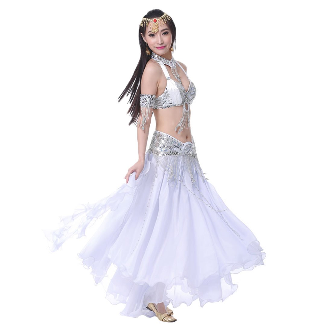 Calcifer Elegante falda de gasa rizada para danza del vientre, vestido de baile con abertura alta para mujer