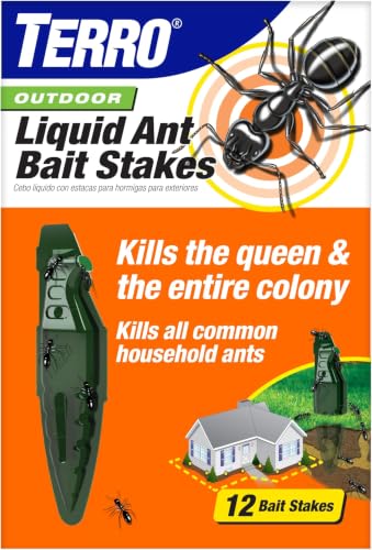 Image of TERRO Outdoor Liquid Ant Bait Stakes - Ready-to-Use Ant Killer Traps for Household Ants Including Acrobat, Crazy, Ghost and Little Black Ants, Weatherproof, T1813B, 12 Count (Pack of 12)