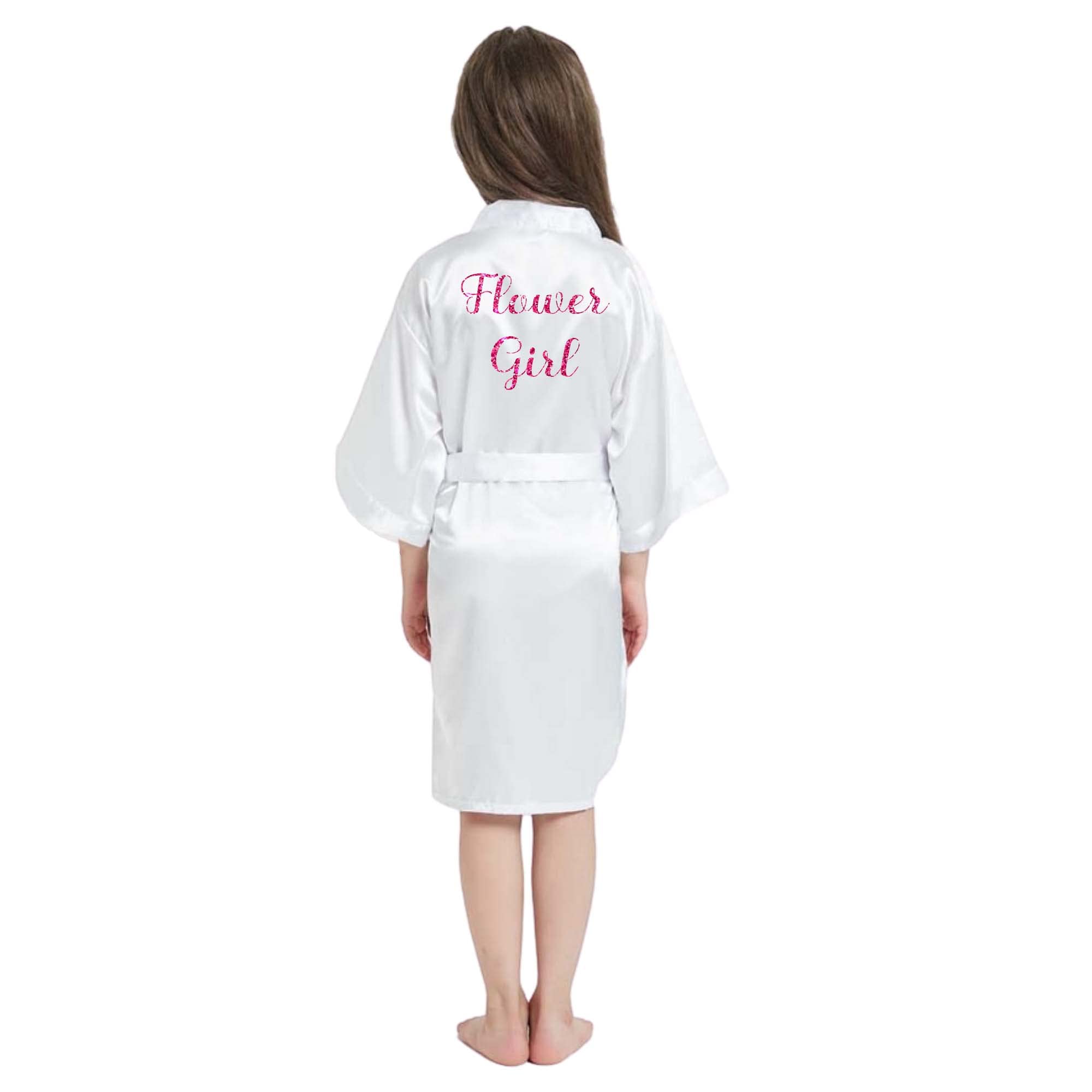 Cute Satin Personalized Robes for Girls in Sizes 3T – 14, Flower Girl Robe, Pretty Girl Robes, Personalized Robes for Toddlers thru Age 13, Girls, White, 8/10