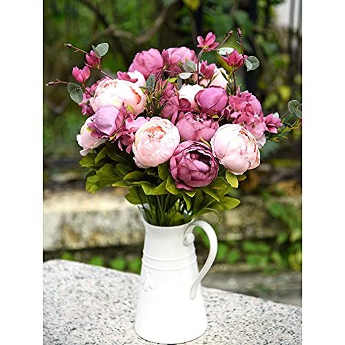 Image of FiveSeasonStuff Vintage Artificial Peonies Silk Flowers and Hydrangeas for Wedding Bridal Home Decor - Beautiful Floral Centerpiece Arrangement Decoration with 2 Bouquets (Mixed Fandango)