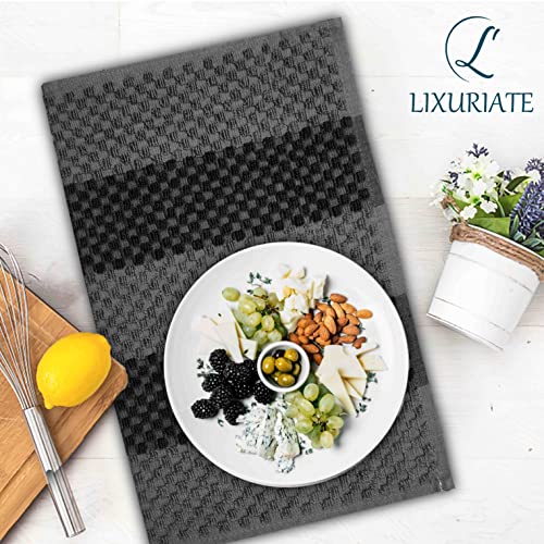Stripe Designed Tea Towels for Kitchen - 100% Cotton | Super Absorbent & Quick Drying Hotel Quality Kitchen Towels Set | 60 x 40 cm - Machine Washable for Everyday Use (5 Pack, Grey & Black)