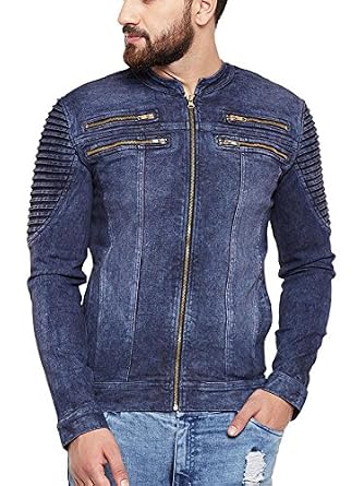 Fugazee Men's Blue Denim Biker Jacket 
