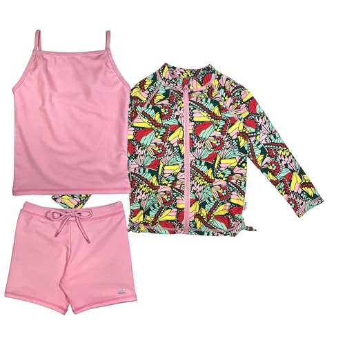 Image of SwimZip Girls' 3 Pc Swim Set w /Long Sleeve Rash Guard, Tankini & Shorts UPF 50+