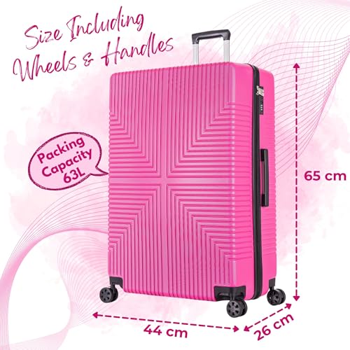 DK Luggage 24" Medium Lightweight Hard Shell Suitcase 4 Wheel Spinner Luggage ABS-30 Pink - Image 4