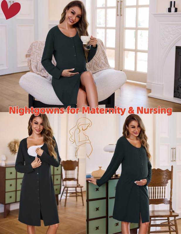 Marvmys Women's Nightgown 2 Pack Long Sleeve Button Down Sleep Shirt Nightshirt V-Neck Sleepwear Pajama Dress S-3XL3