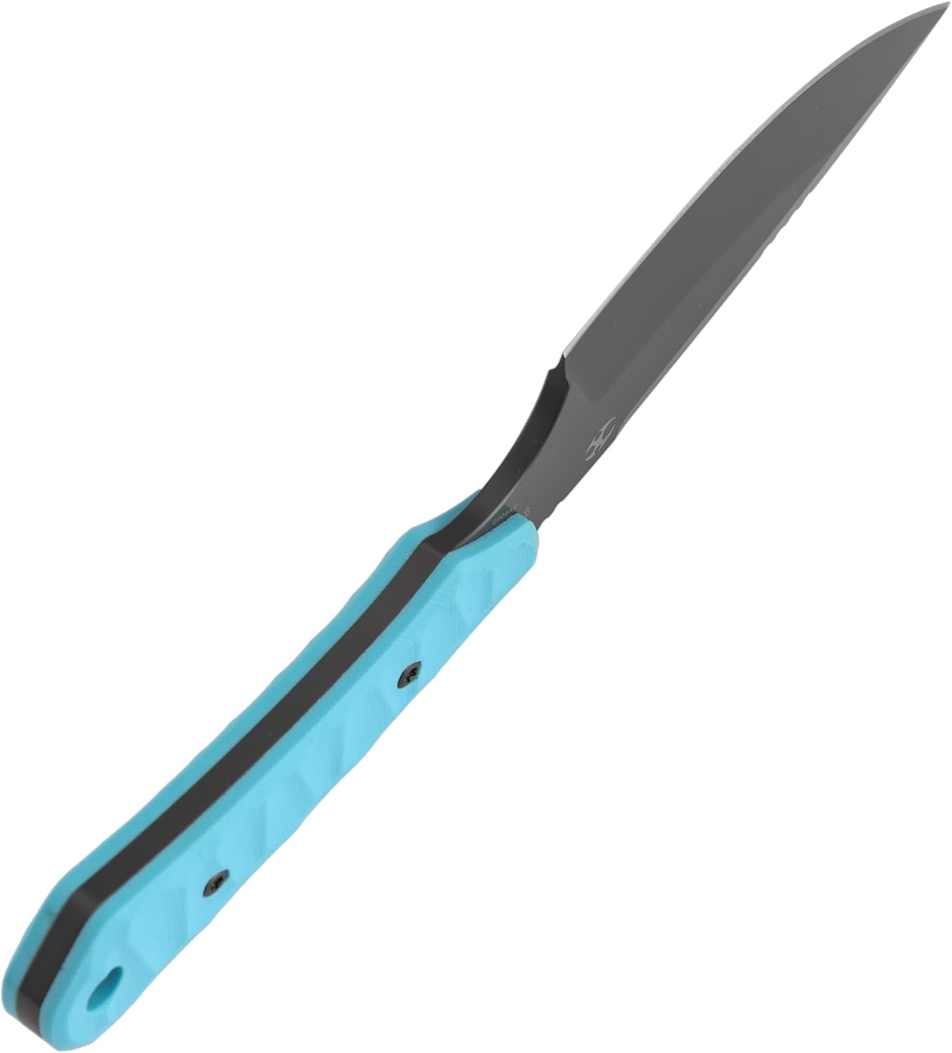 KANSPET Flank Fixed Blade Knife, 3.69" Grey TiCn Coated Sharp D2 Rock Pattern Sky Blue G10 Ergonomics Handle, Adjustable Kydex Sheath for EDC Hunting Survival Camping G006A6