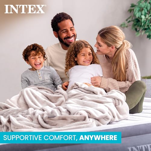 Image of Intex Mid-Rise Air Mattress Bed with Built-in Pump, Dura-Beam Deluxe Comfort Plush, Queen - Portable Luxury Travel Airbed for Adults, Camping, Guests