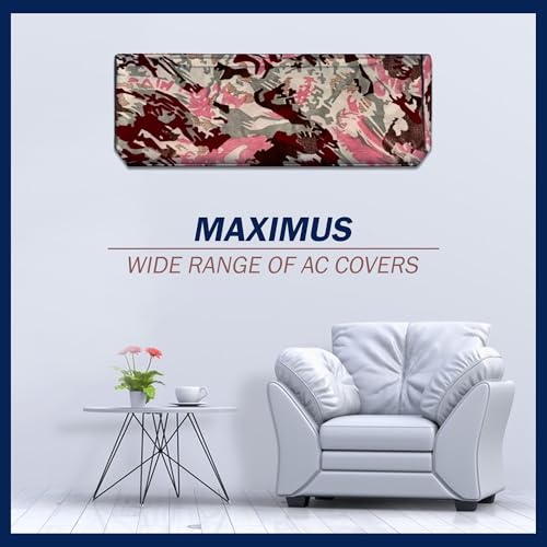 Image of Digital Print Split AC Cover Set for 1.5 Ton Indoor & Outdoor Units - Dustproof & Water Resistant Protection (Pink Red)