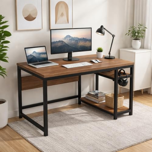 Image of Riyan Luxiwood Carter Computer Table with or Without Keyboard Tray I Made MDF I Large Study Table Size 120x60x75 Cm (Without Keyboard Tray, Beige)