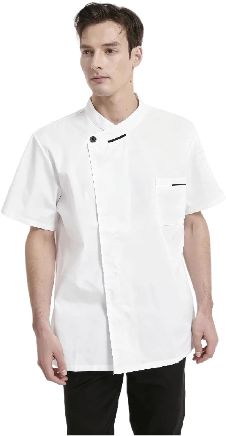 White Chef Coat Men, Work Men's Chef Jacket with Short Sleeve, Breathable Chef Shirt for Kitchen Restaurant