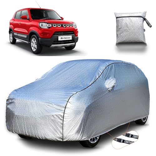Image of Continental [SilverGuard] Dual Belts Extra Protection Maruti S Presso Car Cover (2022-2026) Build with Triple Stitched,Waterproof & Dustproof Car Cover for S Presso (Metallic Silver).