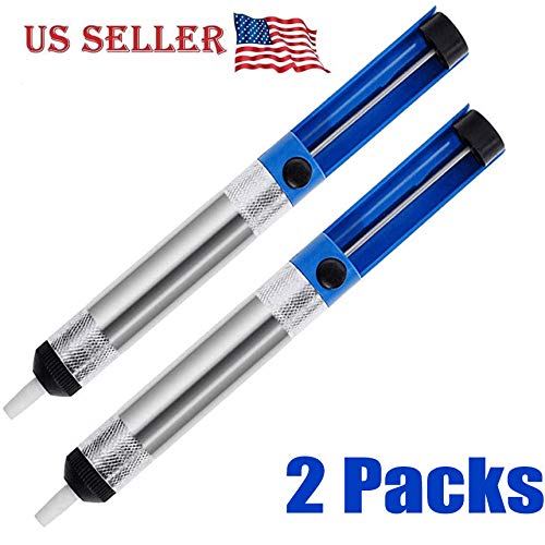 Galapagoz 2Pcs Aluminum Desoldering Pump Solder Sucker Soldering Remover Tin Iron Suction Removal Tool Blue Silver US