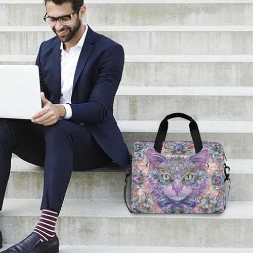 Maletín portátil para laptop 15.6 pulgadas con diseño Boho gato morado miniatura 3