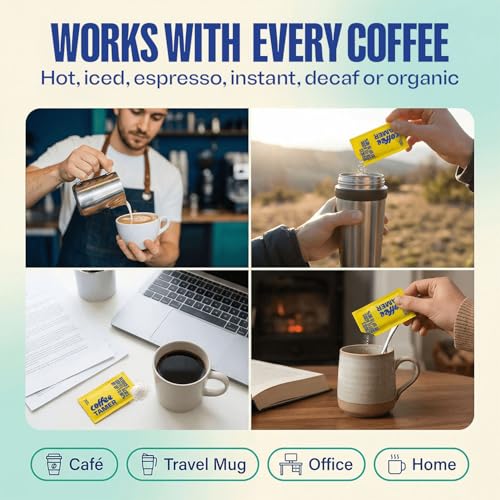 Coffee Tamer Acid Reducer Powder 50 Pack Box - All Natural Coffee Acid Reducer, Alkalizing Granules Reduce Acidity By 90%, Keto Friendly, Sugar-Free, Non-GMO, Preserves Original Flavor