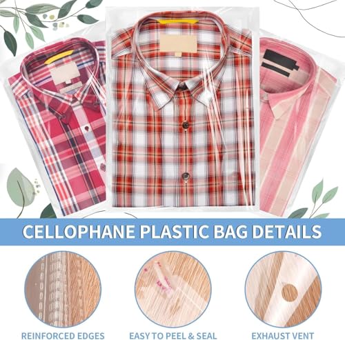 Image of RAAHII 50 piece Plastic packing Transparent Sealable Poly Bags For Saree suit shirt jacket Clothes cover storage in wardrobe Clear Dust & Moisture Resistant Clothing Covers (50, 10X14)