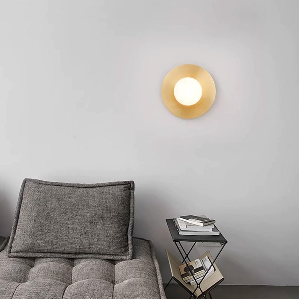 G9 Screw Copper Glass Wall Sconce, Personalized Round Lamp, American Minimalist Style Single-Head Light,Bedroom Living Room Hallway Decorative Lighting Fixtures.