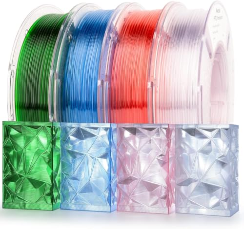 Image of AMOLEN Rapid PETG Transparent 3D Printer Filament 1.75mm + /-0.02mm,500mm /s High Speed Strong Toughness Multicolor Bundle Sky Blue /Green /Transparent /Pink 250gx4