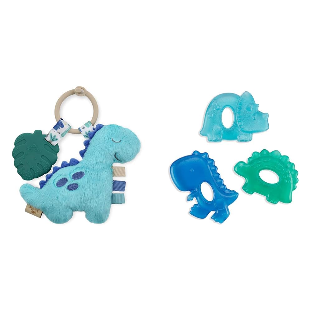 Itzy RitzyDinosaur Plush Lovey, Teether & 3 Water-Filled Dinosaur Teethers with Dual-Sided Texture for Gum Massage