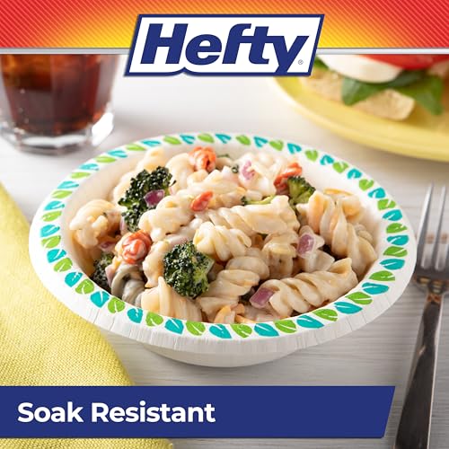 Hefty Compostable Paper Bowls, 12 oz, 30 Count, Patterned Disposable Bowls for BBQs, Parties, Holidays, Potlucks, and Everyday Use, Soak-Resistant, Made with Plant-Based Materials, Microwave Safe - image 6