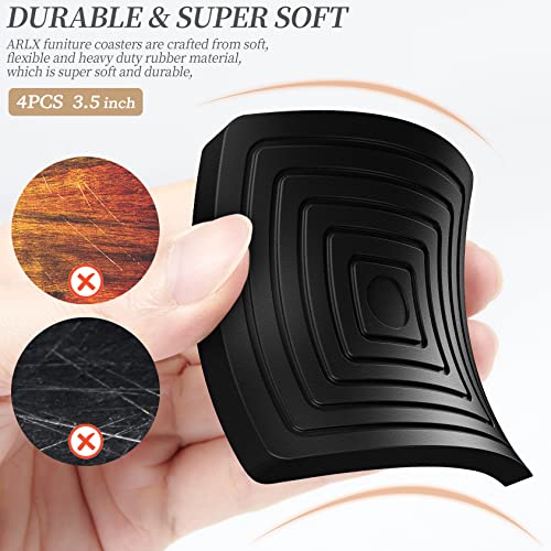Furniture Coasters Caster Cups Rubber 3.5 Inch Square No Slip Pads Hardwood Floors Protectors-For Furniture Legs Sofa Bed Piano Chair Feet Prevent Sliding Stoppers (4, Black Square 3.5 Inch) #TOP4