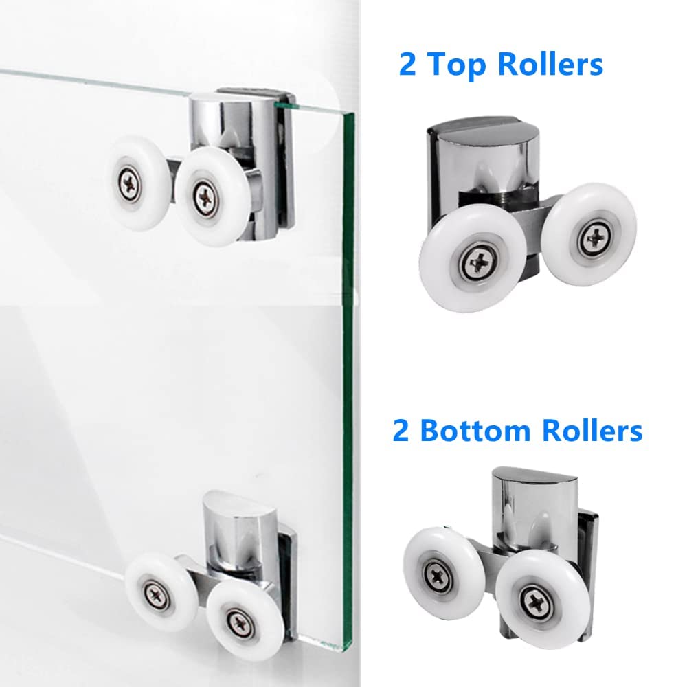 Roulettes de Porte de Douche,23 mm Roues en Haut ou en Bas(2top+2bottom) | porte Coulissante Douche pour Cabine Salle de Bains Porte en Verre