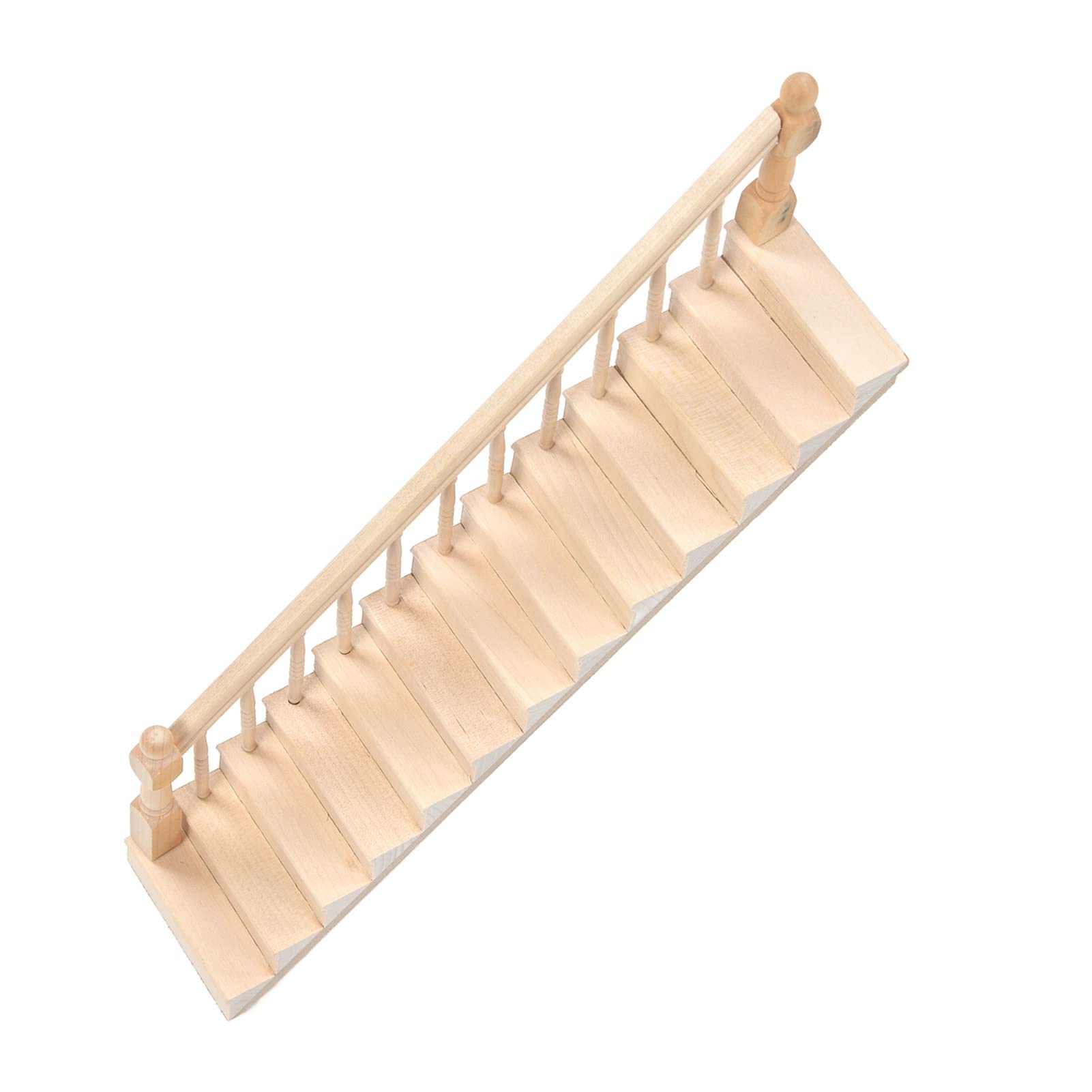 Greensen Miniaturowe Schody Brzozowe Schody do Domku dla Lalek, Niemalowane Brzozowe do Domku dla Lalek 32,5 X 6,7 Cm, Skala 1 12 z poręczą 45 Stopni, Ekspozycja ścienna Majsterkowiczów (lewy