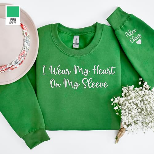 I Wear My Heart on My Sleeve Sweatshirt Embroidered - Custom Mothers Day Sweatshirt with Names on the Sleeve - Personalized Mothers Day Gifts For Grandma - Custom Gift For Mom, Mama, Grandma2