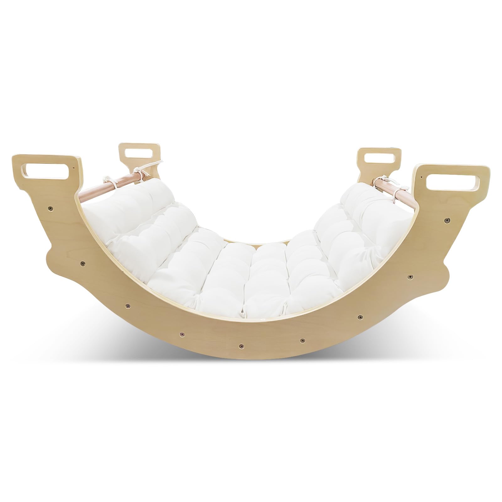 LIFEZEAL Arco de Madera para Escalar 3 en 1, Divertido Arco de Pared y Balancín para Niños, Barco Balancín con Suave Cojín de Doble Cara para Niños de 1+ Años (Natural)