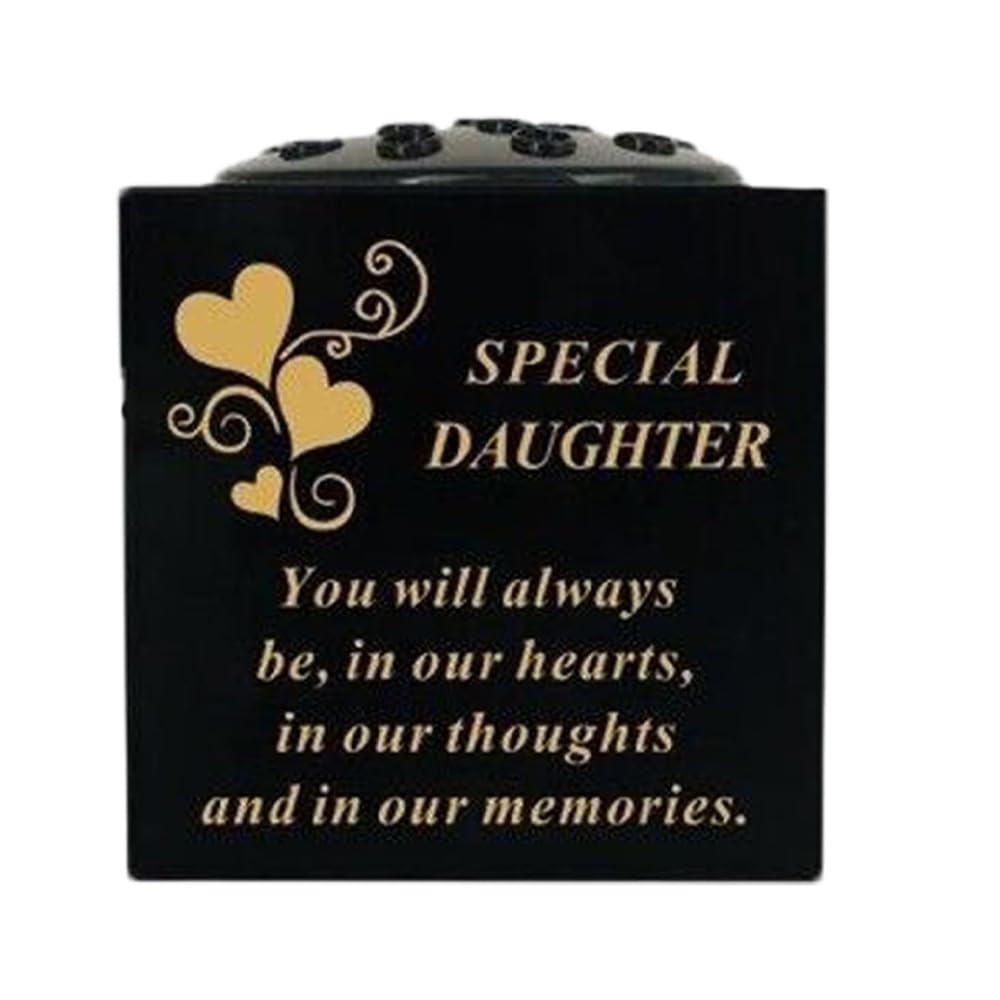 Graveside Memorial Black & Gold Bowl – Weatherproof Grave Flower Container with Removable Lid – Elegant Cemetery Tribute Vase-Remembrance Ornament, Sympathy Gift for Loved One with Hearts - Daughter